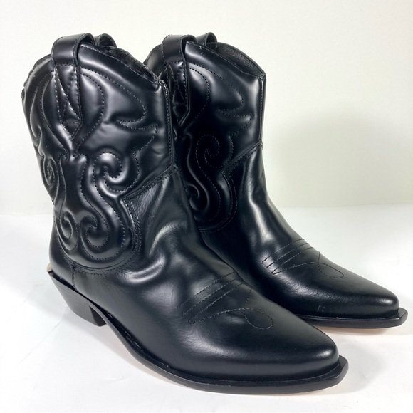 *SOLD* Schutz Zachy Short Western Boots Leather Size 8 Black NEW - Picture 5 of 15